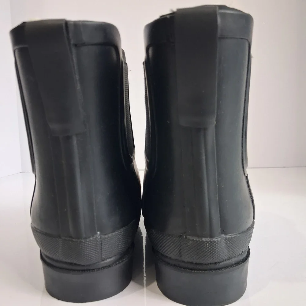 J.Crew Matte Black Rubber Chelsea Rain Boots Faux Shearling Lined Ankle‎ BD333 7